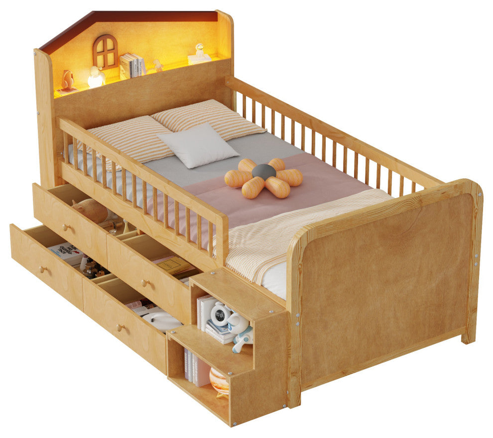 Gewnee Low Loft Bed with LED Lights