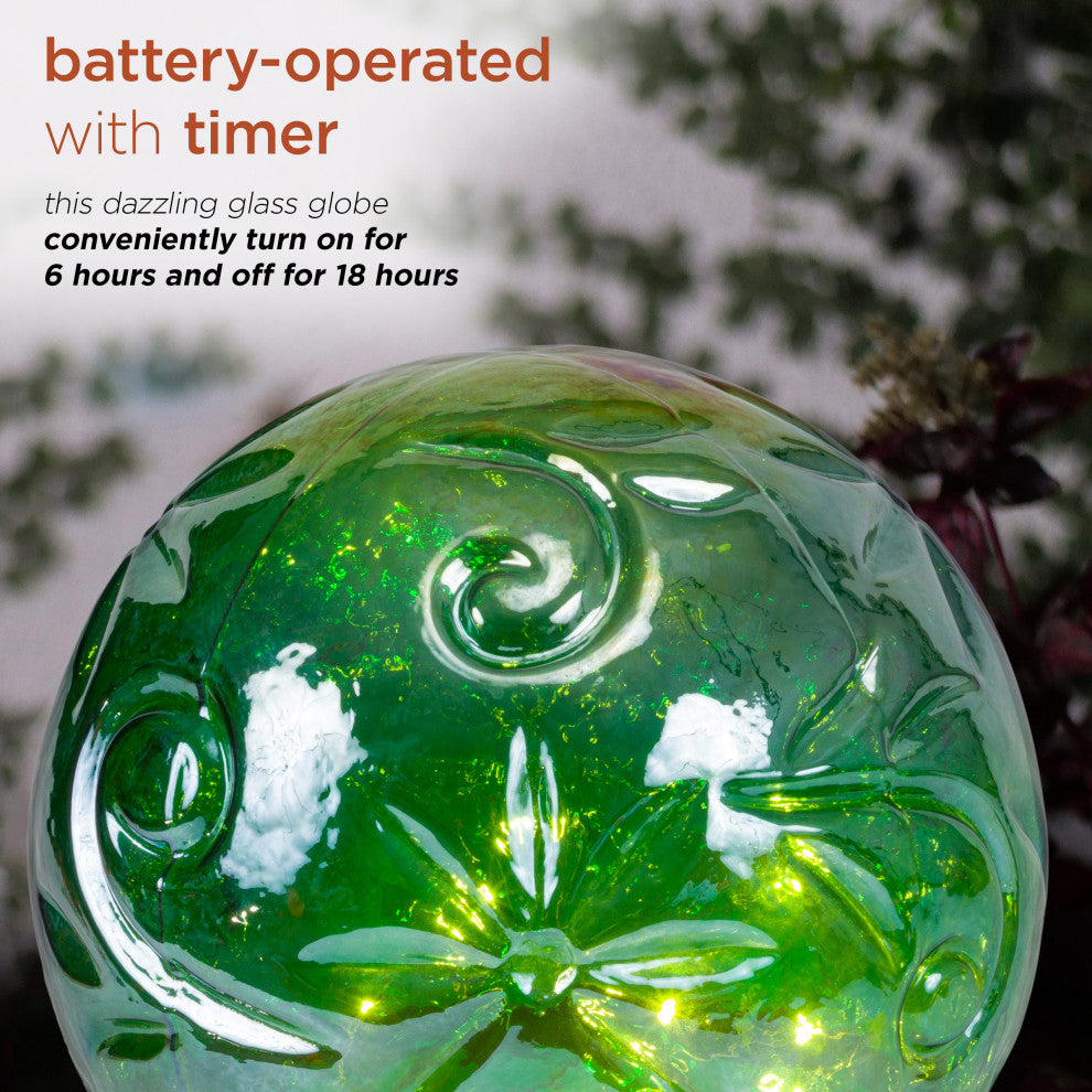 Alpine Green Glass Globe Decor With LED Light, 13" Tall