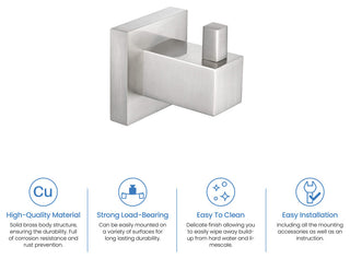 Cube Bathroom Towel & Robe Hook 3 Count, Brushed Nickel
