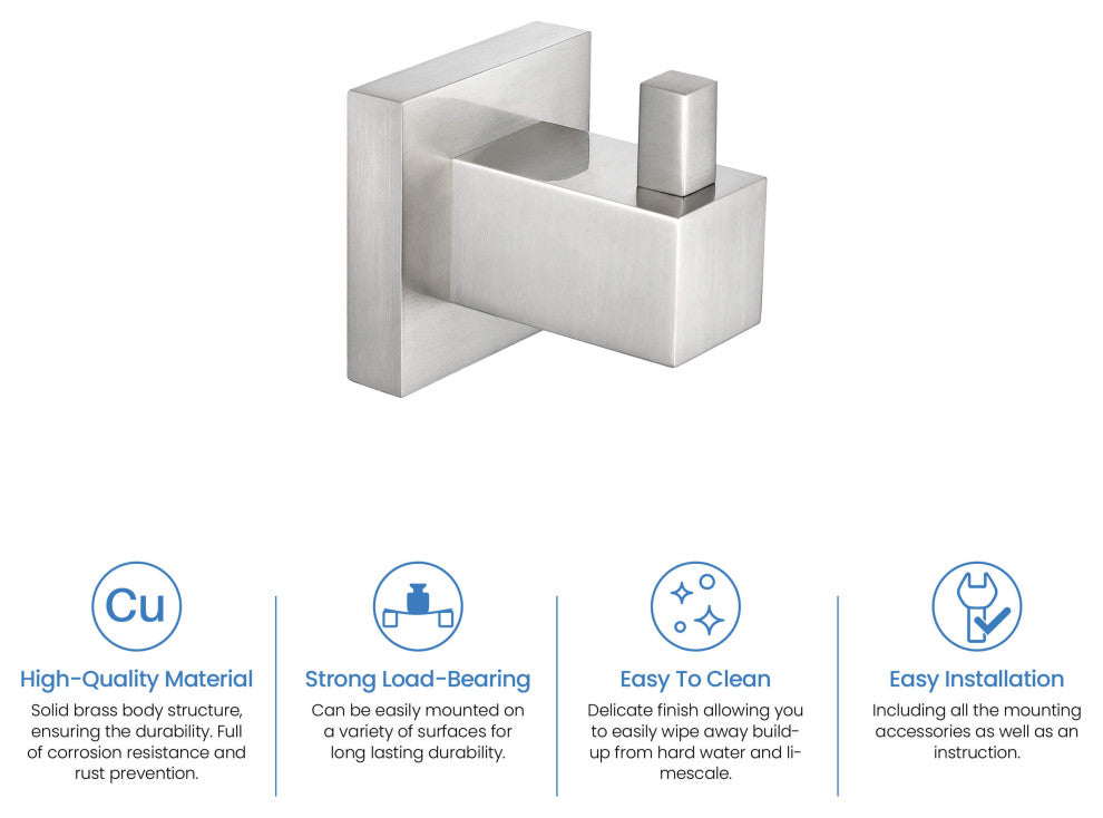 Cube Bathroom Towel & Robe Hook 3 Count, Brushed Nickel