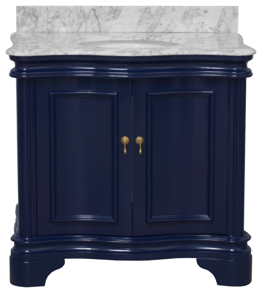 Katherine 36" Bath Vanity, Royal Blue, Carrara Marble