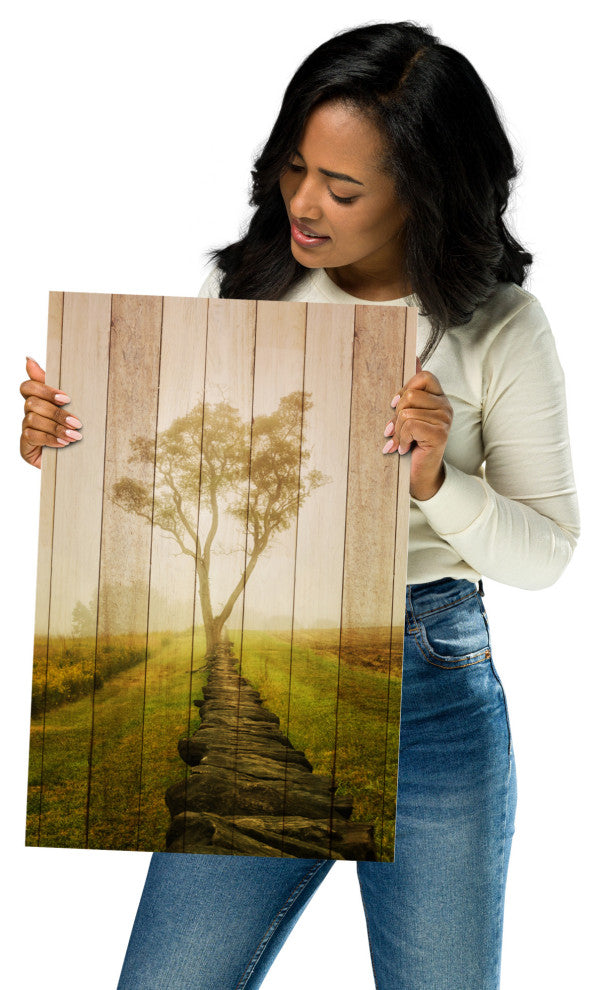 Faux Wood Calming Morning Landscape Photo Unframed Wall Art Prints, 12" X 18"