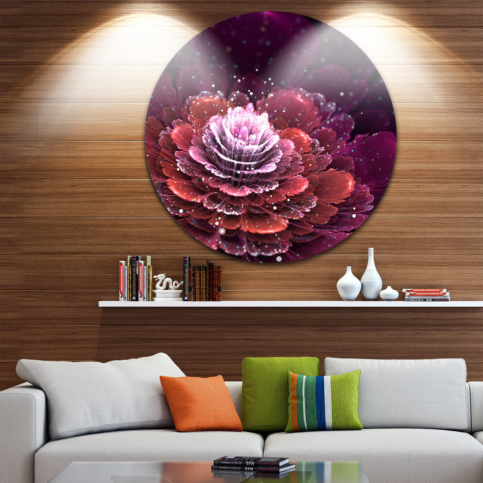 Fractal Flower Red And White, Floral Digital Art Round Wall Art, 11"