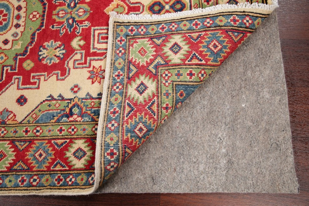 Traditional Hand-Knotted Pakistani Kazak Oriental Area Rug, Beige, 5'1"X3'3"