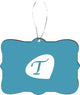 Letter T" Teal Blue Petal Leaves Design Rectangle Christmas Tree Ornament