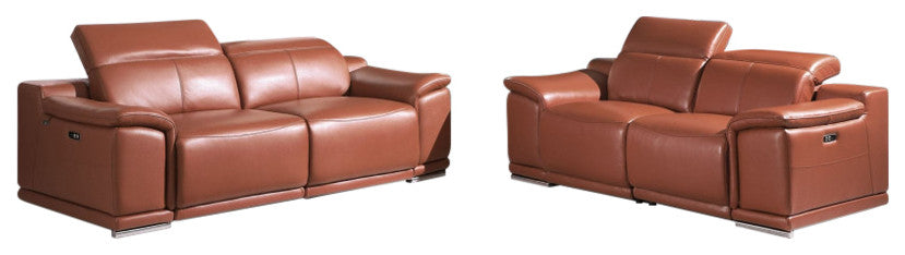 Veneto Italian Leather Power Reclining 2-Piece Set Camel