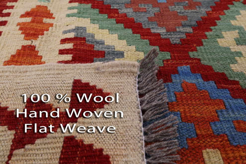 6' 7" X 9' 5" Flat Weave Kilim Wool On Wool Rug - Q12550