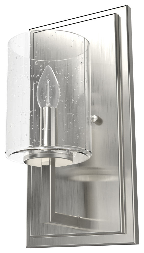 Hunter Kerrison Brushed Nickel, Clear Seeded Glass 1 Light Sconce Wall Light