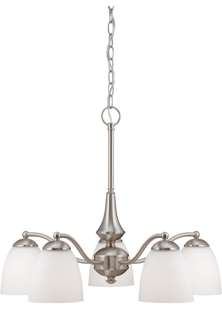 Patton 5 Light Chandelier With Frosted Glass, Arms Down