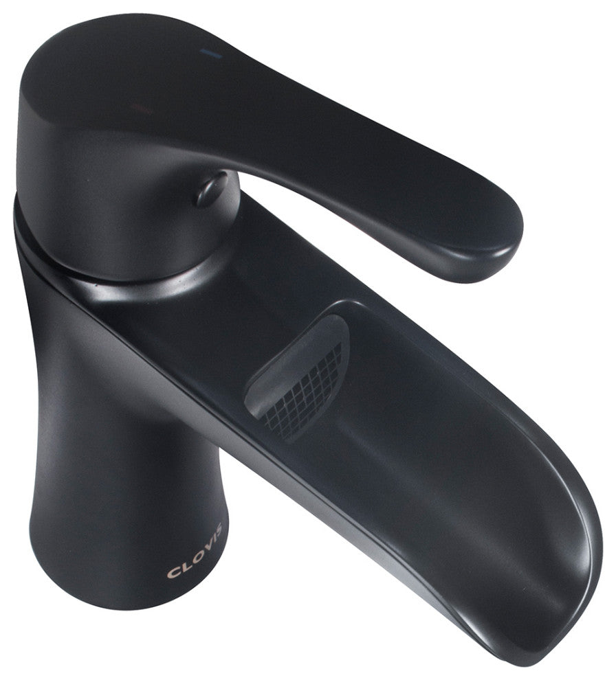 Waterfall Single Handle Single Hole Bathroom Faucet With Pop Up Drain Assembly, Matte Black