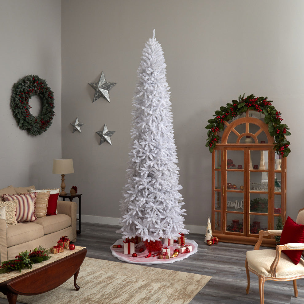 T3365 11 Slim White Artificial Christmas Tree With 950 Warm White LED Lights