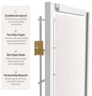 6' Tall Window Pane Shoji Screen, White, 6 Panels