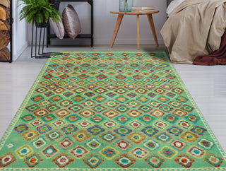 Balochi Areez Green/Ivory Rug, 3'4 x 4'9