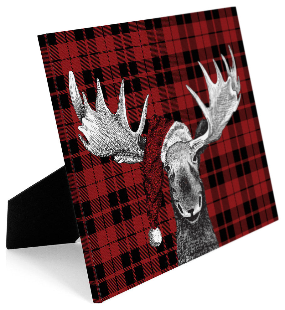 Plaid Christmas Moose 11"x14" Easelback Canvas