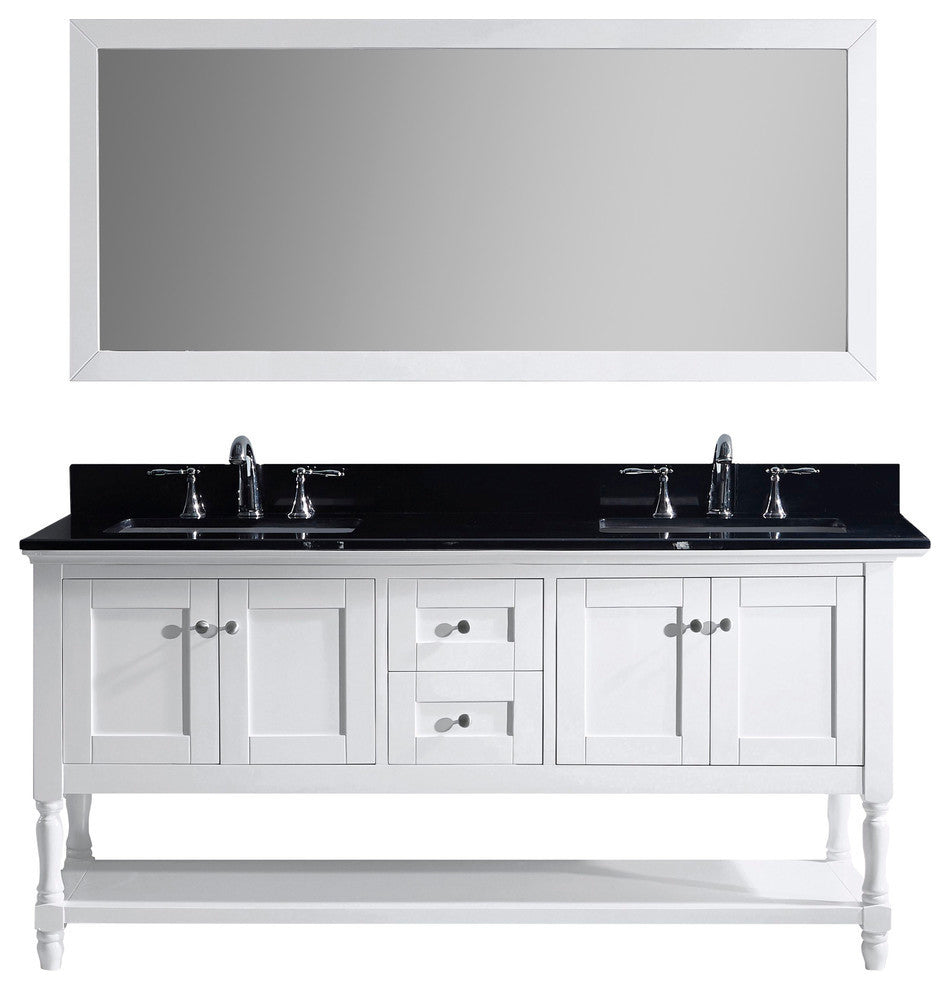 72" Double Bathroom Vanity, White, Square Sink, No Faucet