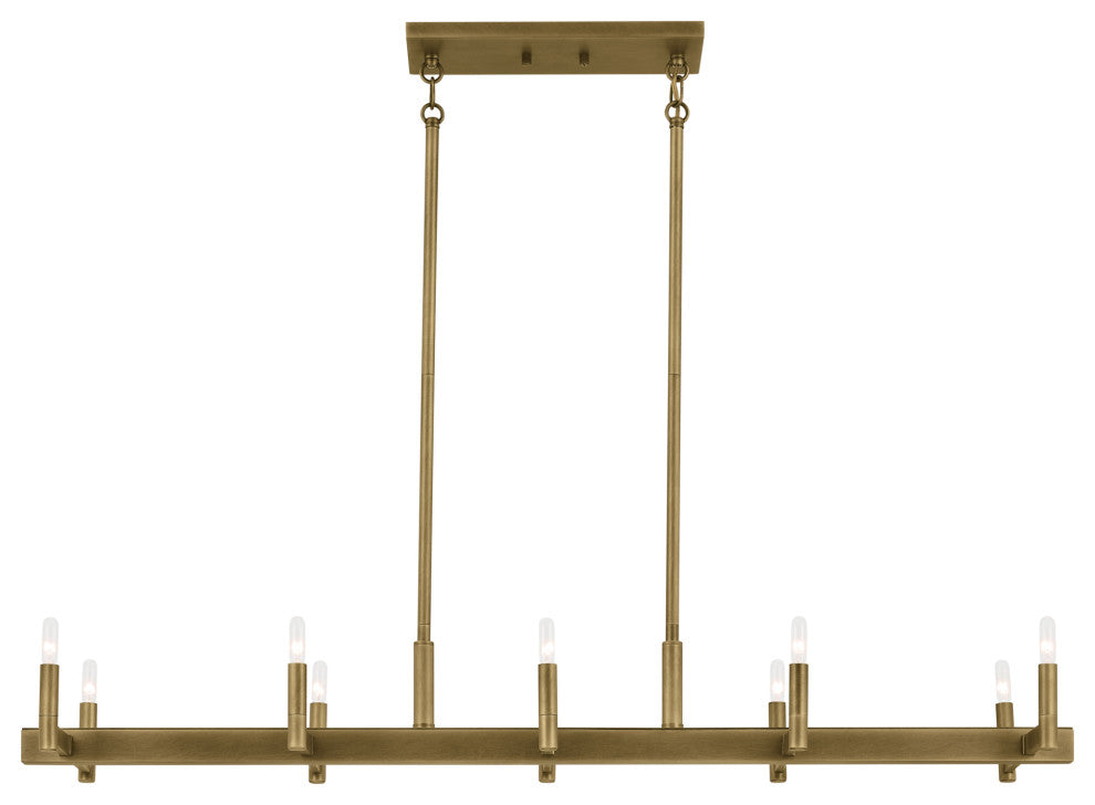 Erzo 50" 10 Light Linear Chandelier, Natural Brass
