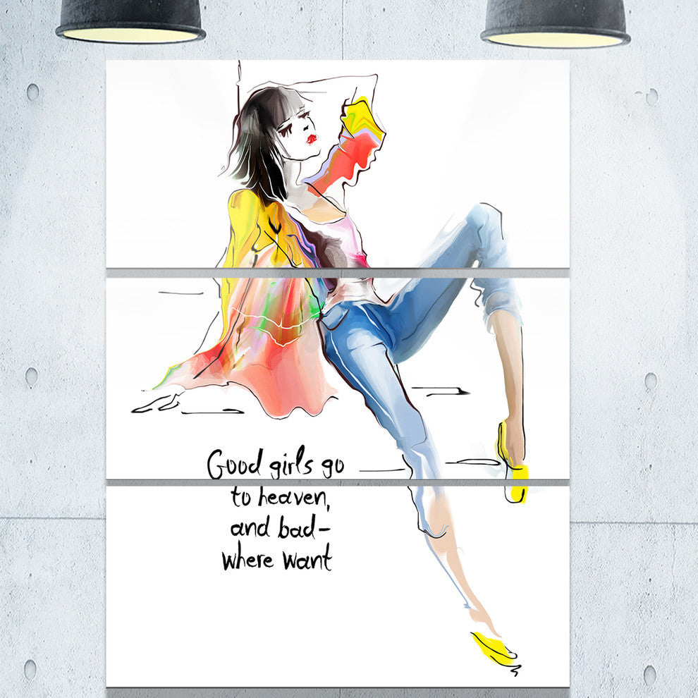 "Yellow Blue Young Woman" Digital Metal Wall Art, 3 Panels, 28"x36"
