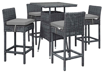 Summon 5 Piece Outdoor Patio Sunbrella Pub Set, Canvas Gray
