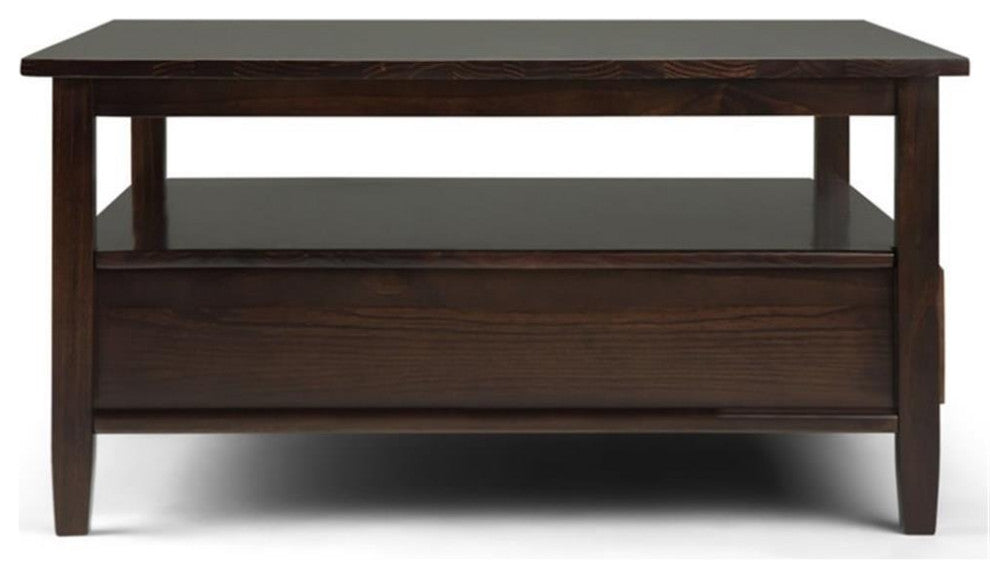 Warm Shaker Solid Wood 36 Inch Wide Square Coffee Table In Tobacco Brown