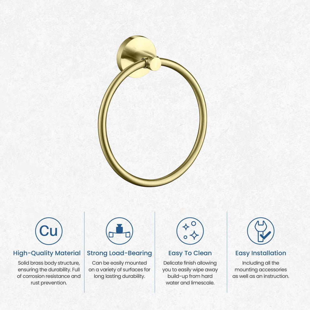Circular Bathroom Towel Ring, Brushed Gold