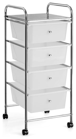 Costway 4-Drawer Cart Storage Bin Organizer Rolling w/Plastic Drawers Clear