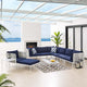 Lounge Sectional Sofa Chair Table Set, Sunbrella, Aluminum, Blue Navy, Outdoor