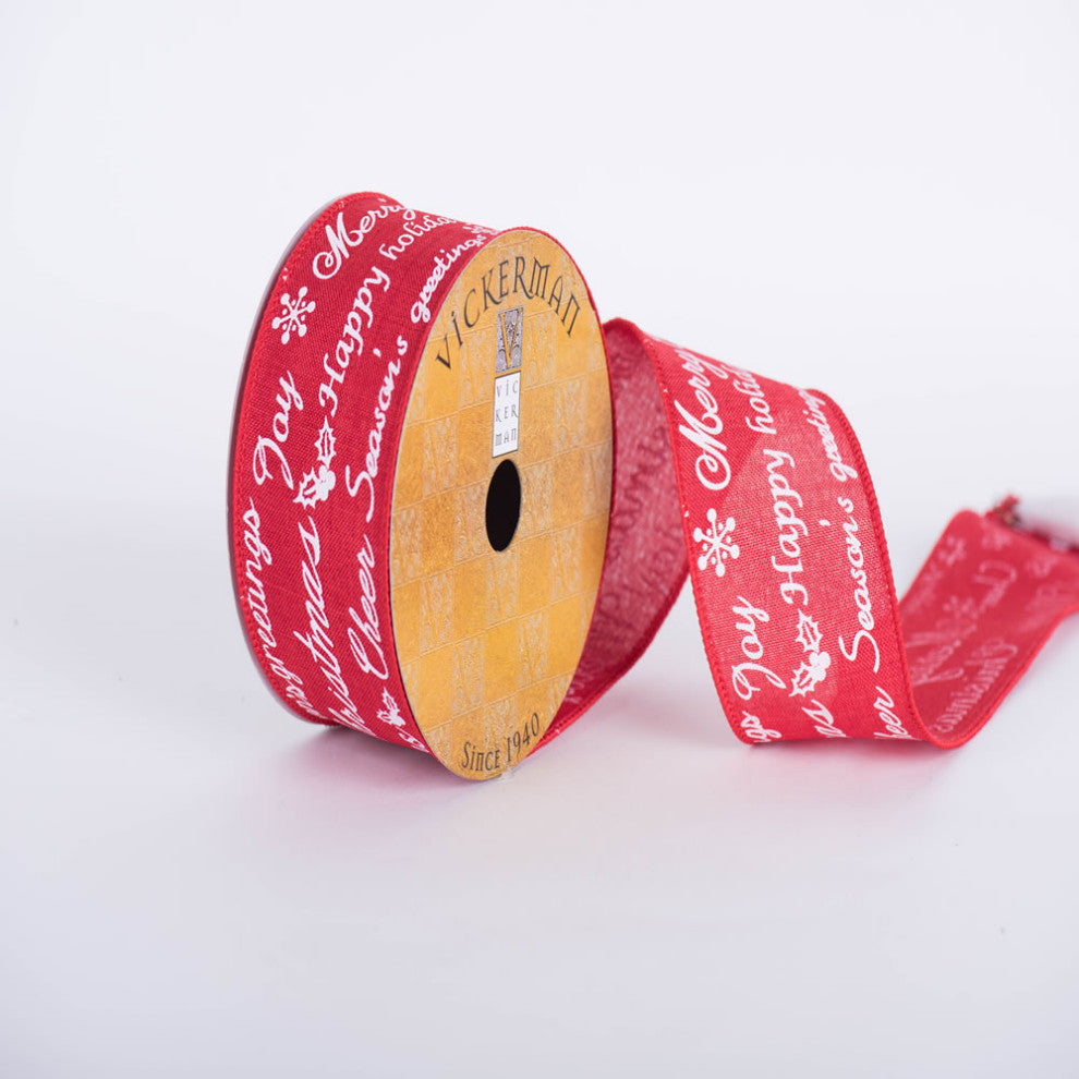 Vickerman Q170051 Yard Red Woven Wired Edge Ribbon