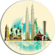 Kuala Lumpur Panoramic View, Cityscape Watercolor Round Wall Art, 36"