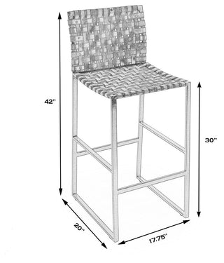 Urban Woven Genuine Leather Rectangular  28" Barstool, White