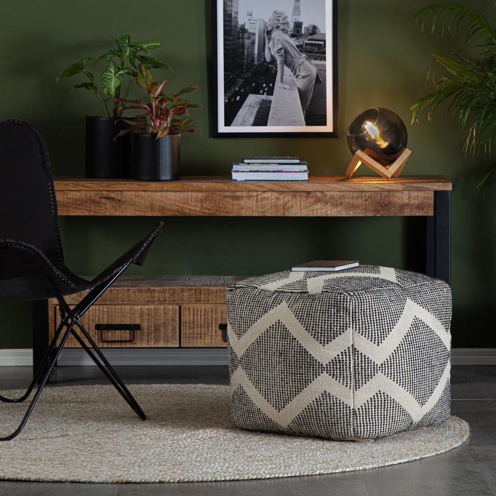 Maplewood 20" x 20" x 20" Black and Ivory Pouf