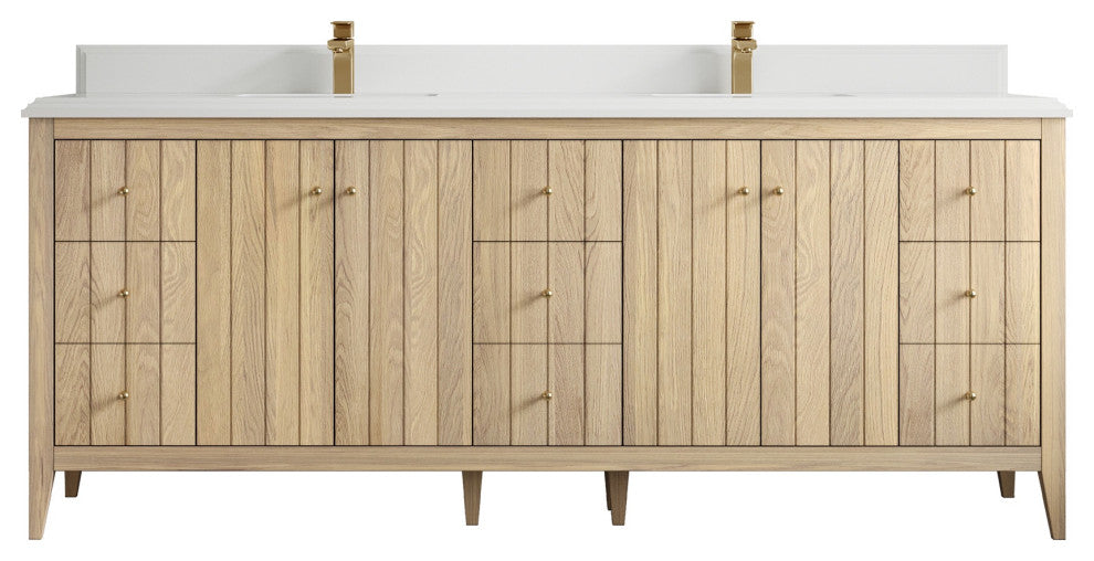 Atlanta Oak 84" Double Sink Bath Vanity, White 1.5" White Quartz