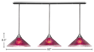 3 Light Mini Pendant In Brushed Nickel, 16" Raspberry Crystal Glass