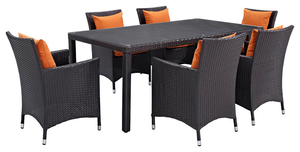 Modway Convene 7 Piece Outdoor Patio Dining Set, Espresso Orange