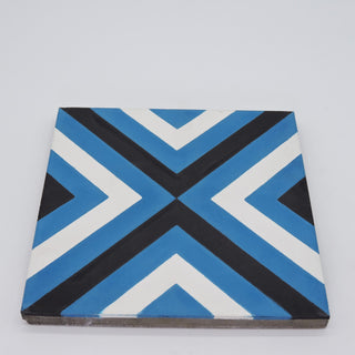 Jadida Handmade Cement Tile, Blue/Black/White, Sample