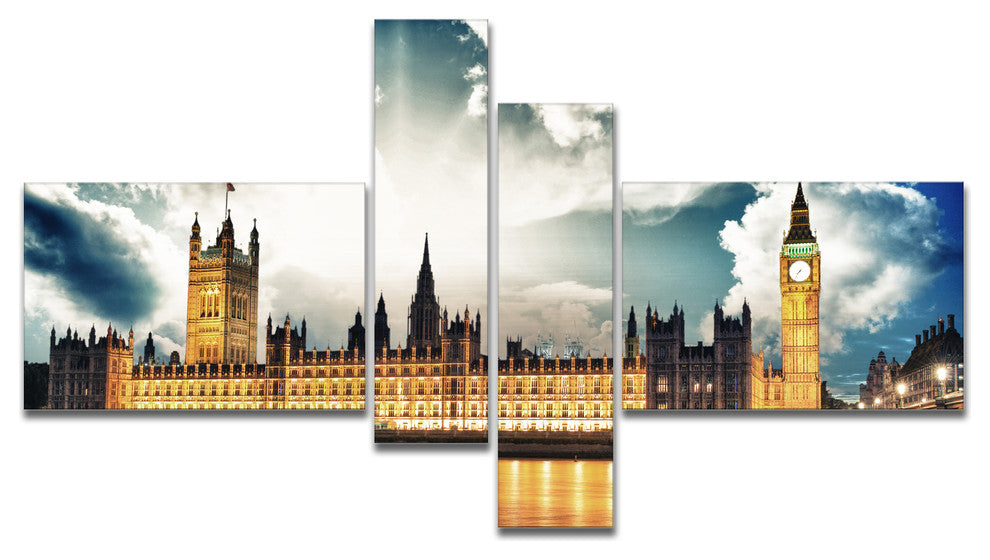 Big Ben UK and House of Parliament, Extra Large Canvas Print, 60"x32", 4 panels