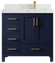Malibu 36 Right Offset Bath Vanity in Navy Blue 2" Calacatta Laza