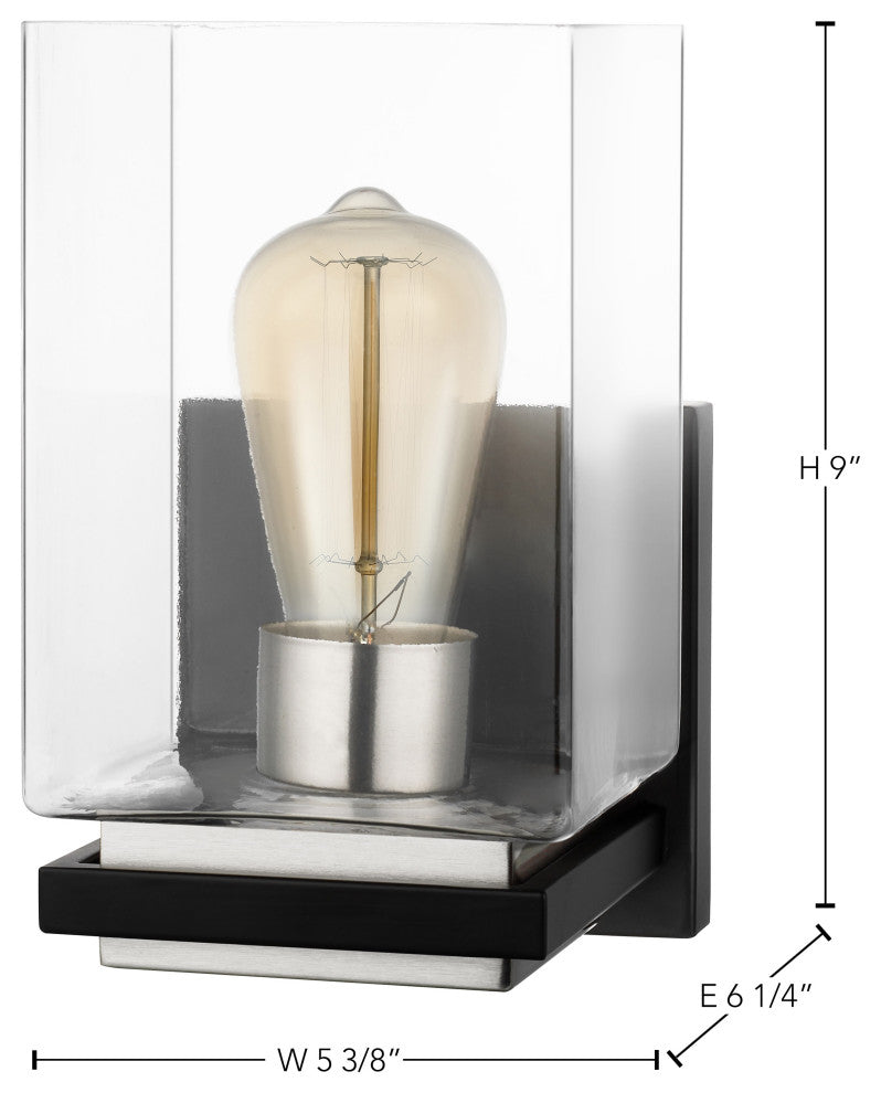Crossroads 1-Light Vanity, Matte Black With Clear Glass