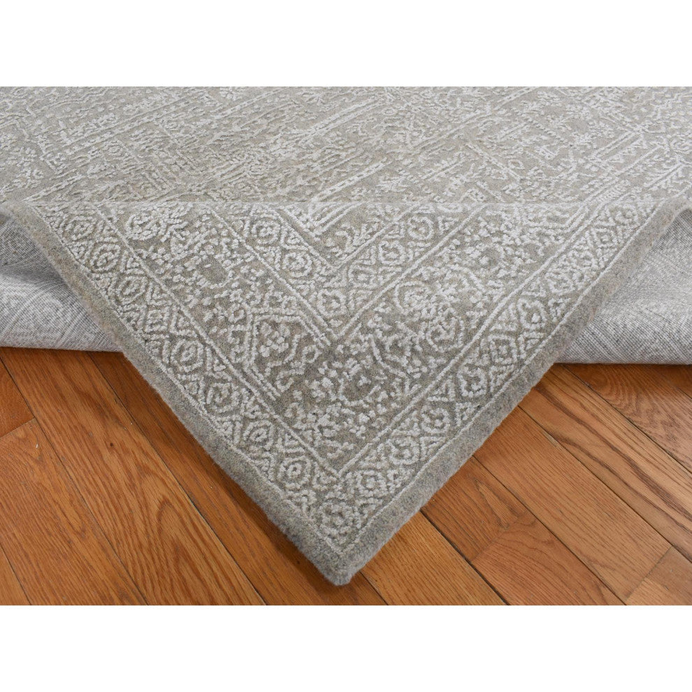 Dorian Gray Wool and Plant Based Silk Fine Jacquard Hand Loomed Rug 5'9"x9'