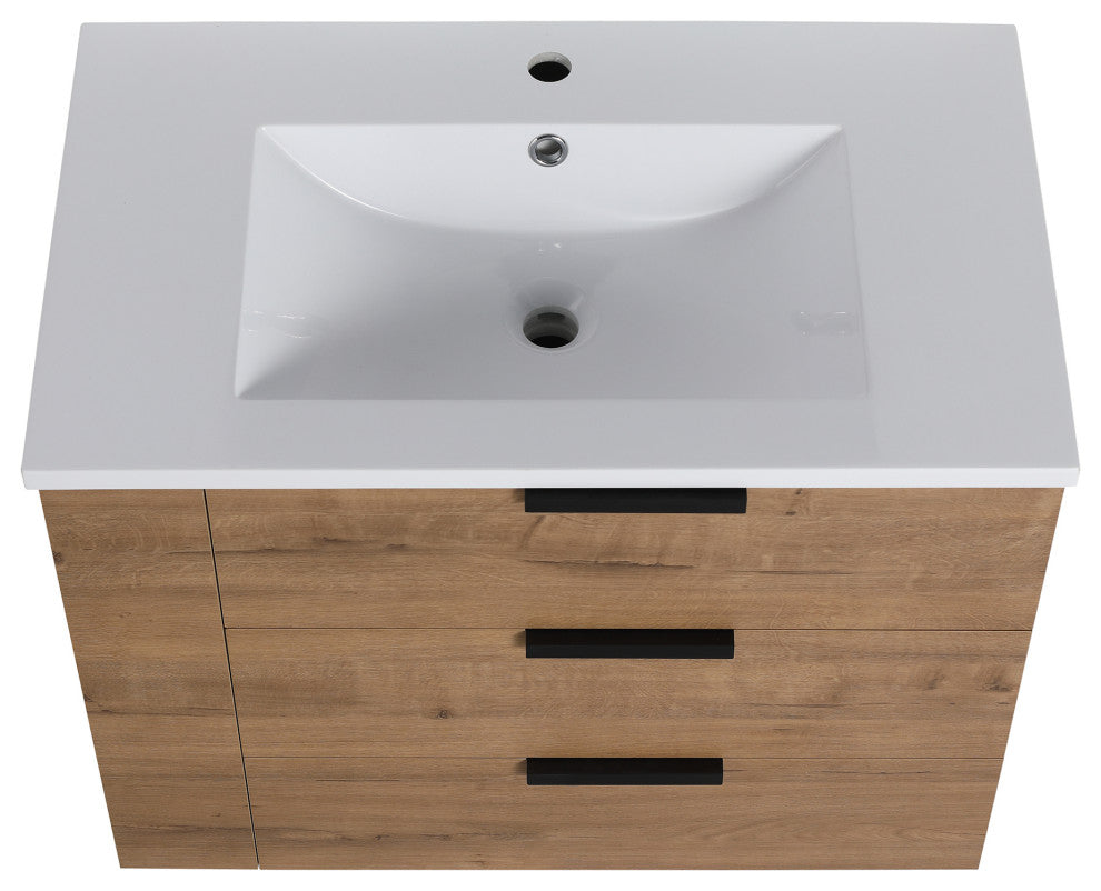 30 Inch Plywood Wall-Mounted Bathroom Vanity With Drawer and Adjustable Shelf