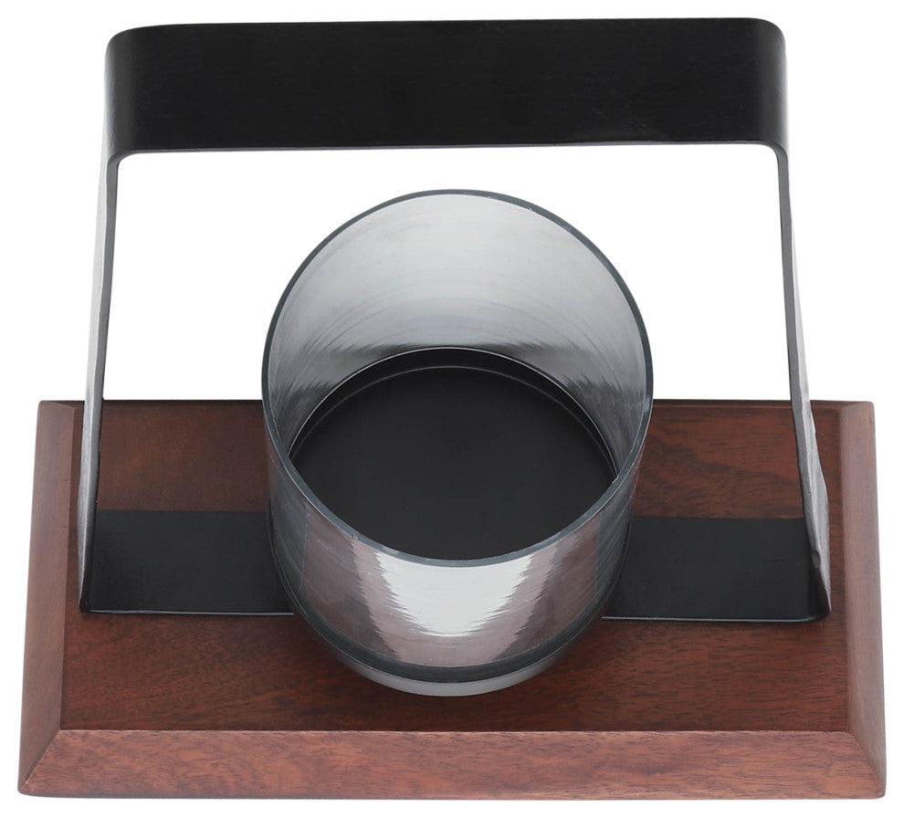 Metal, 14"H Hurricane, Wood Base, Black