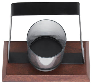 Metal, 14"H Hurricane, Wood Base, Black