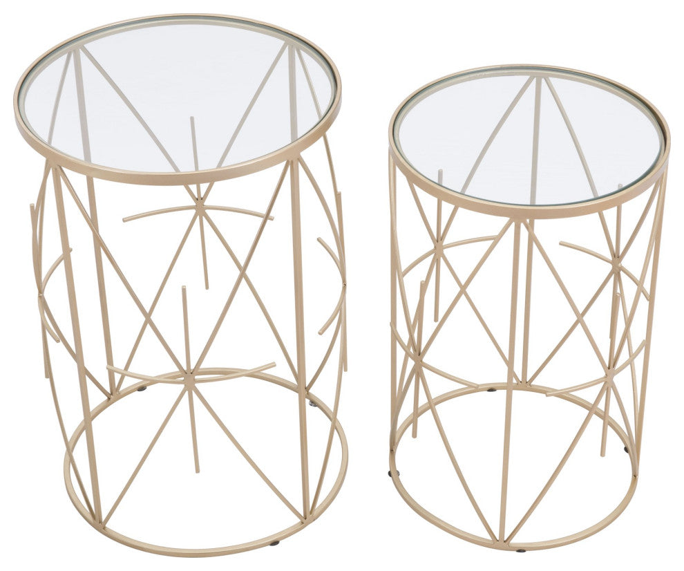 Sofa Side Table, Round, Glass, Steel Metal, Gold, Clear, Lounge Hospitality