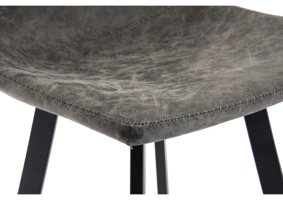LeisureMod Elland Modern Upholstered Leather Bar Stool With Iron Legs & Footrest