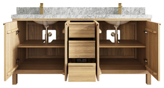 Elizabeth Oak 72" Double Sink Vanity, White 2" Carrara Marble