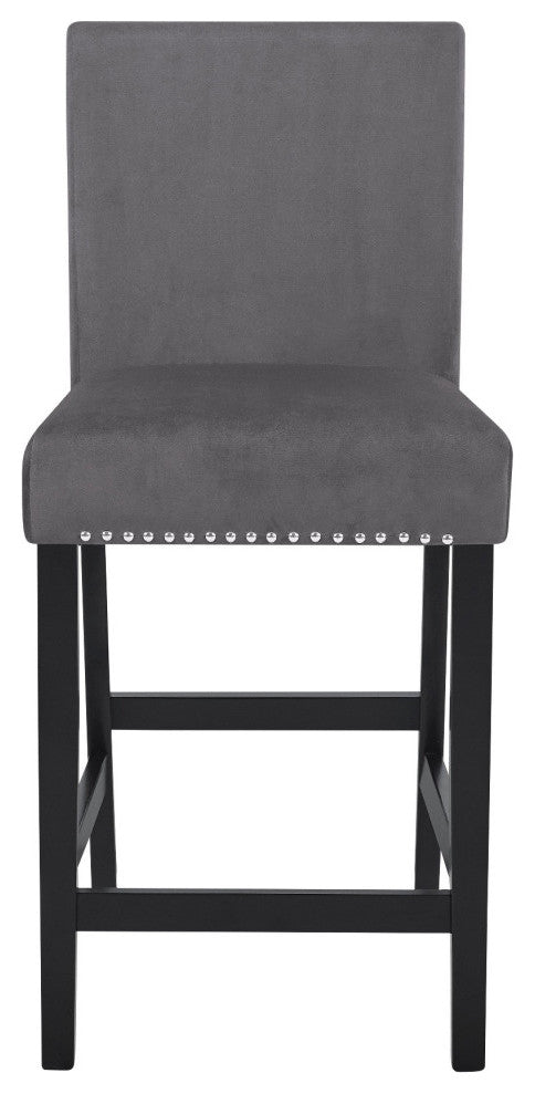 Kate 40 Inch Wooden Counter Height Chair with Velvet Seat, Set of 2, Gray