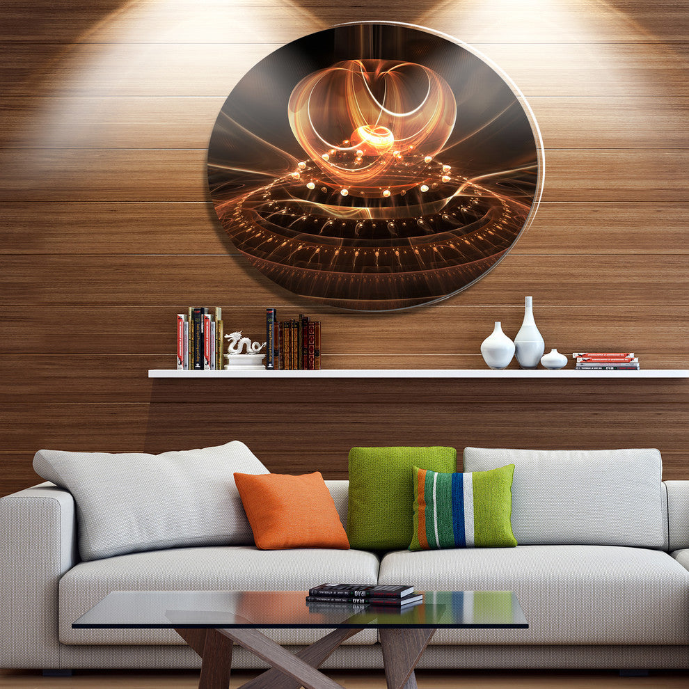 Modern Fractal Brown Dom, Abstract Round Metal Wall Art, 11"