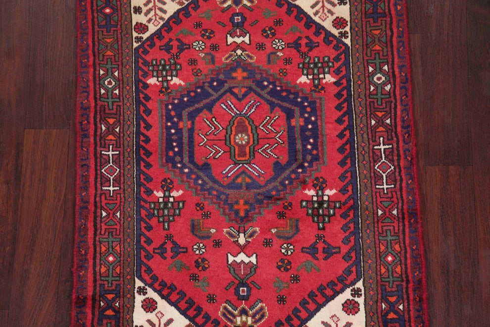 Consigned, Wool Persian Hamedan Hand-Knotted Oriental Area Rug, Red, 4'8"X3'2"