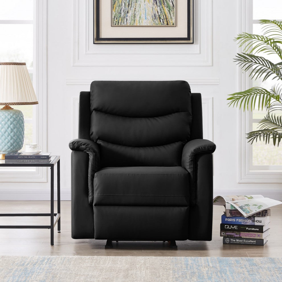 Pillow Rocker Black Faux Leather Recliner Chair