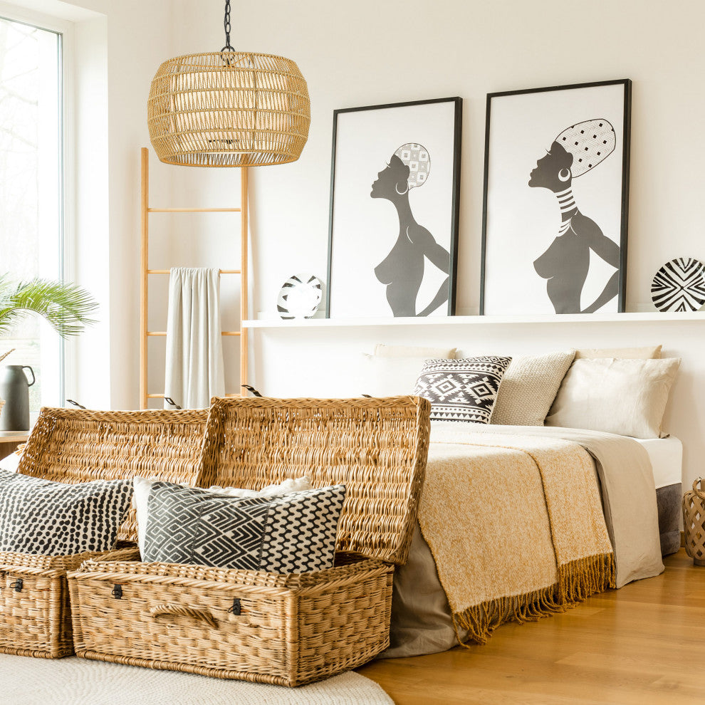 Everly 4 Light Chandelier With Natural Rattan Shade