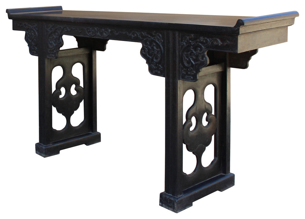 Chinese Brown Huali Rosewood Point Edge Relief Carving Altar Table Hcs4630